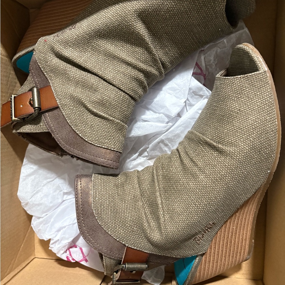 Blowfish Taupe Wedge Boots with Buckle